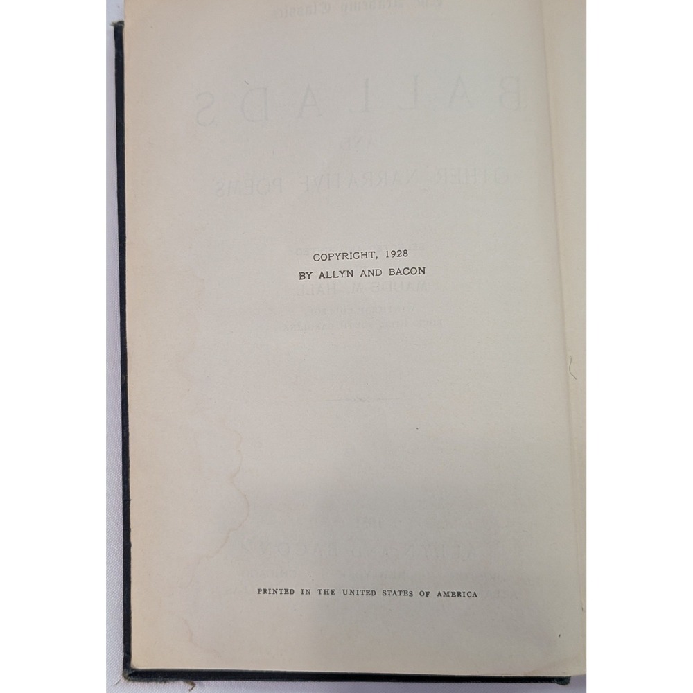 Allyn and Bacon Ballads and Other Narrative Poems 1951 Blue Hardcover  1928 c - Picture 6 of 7
